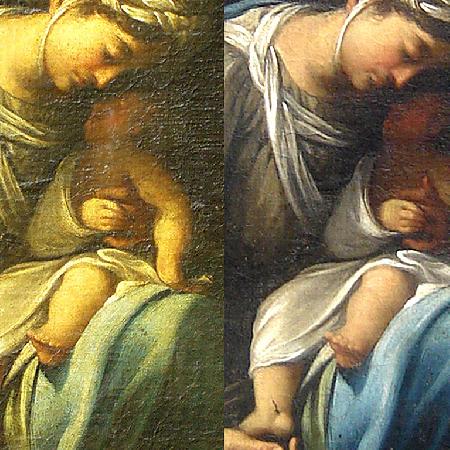 Cleaning of an oil on canvas painting.