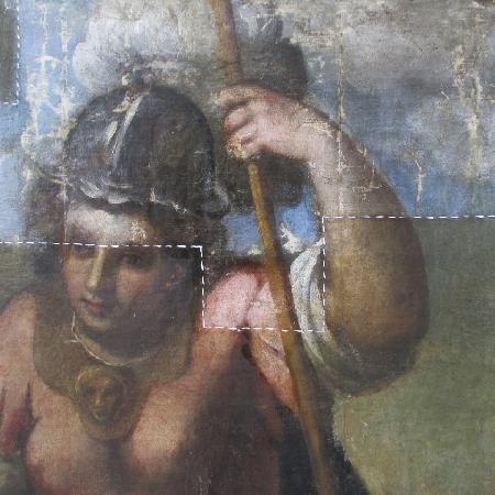 Cleaning of an oil on canvas painting.