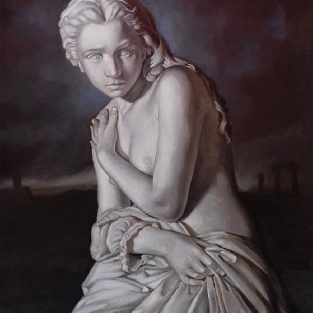 MODESTY (inspired by Quintilio Corbellini's homonym sculpture<br>2018<br>Oil on canvas, 47.2 x 59.1 in.