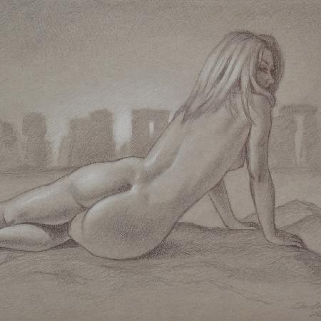 STONEHENGE<br>2021<br>Pencil and white chalk on paper, 22 x 30 in.