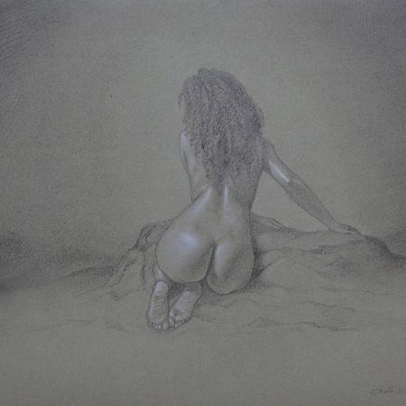 NEBBIA - 2019<br>Matita e gessetto bianco su carta, cm 45,8 x 56