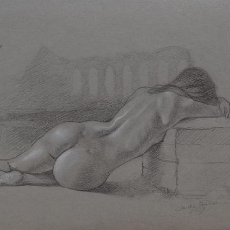 IL TEMPIO - 2019<br>Matita e gessetto bianco su carta, cm 22,9 x 30,5